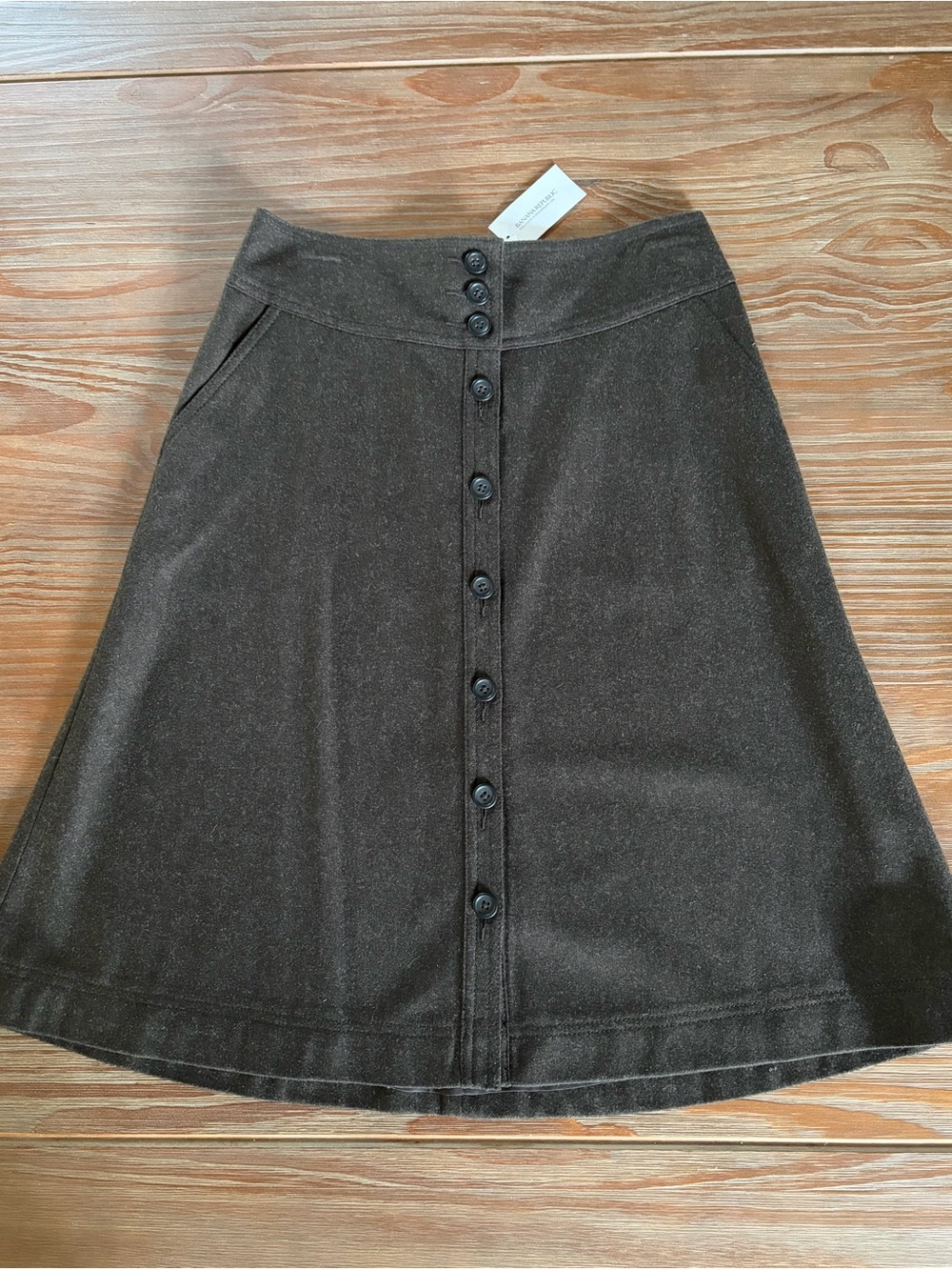 NWT Banana Republic Wool Dark Brown A-Line Button-Front Skirt